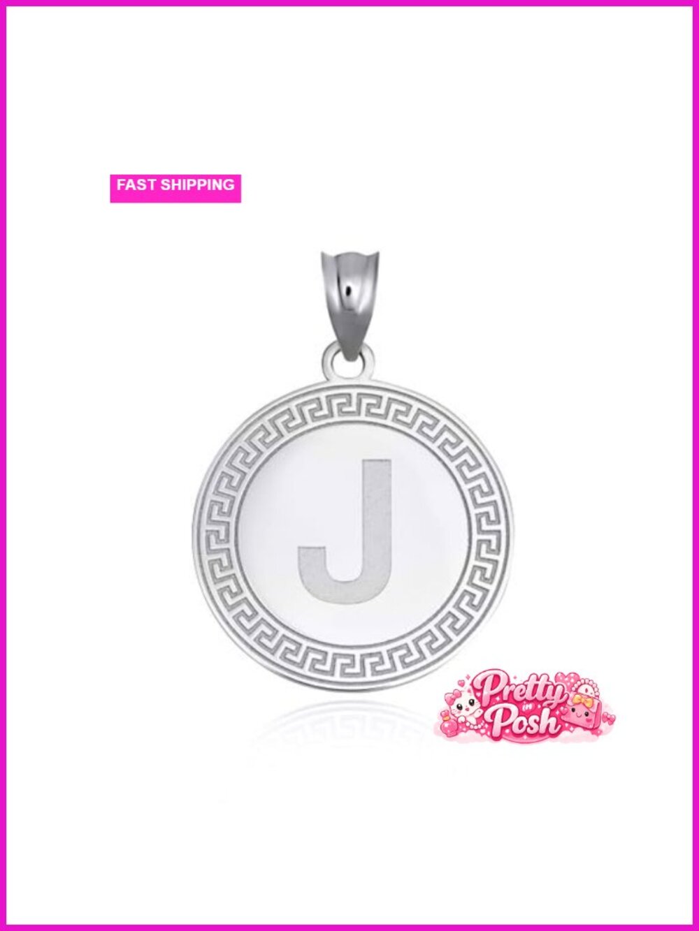 Sterling Silver Personalized Initial Greek Key Medallion Pendant Necklace with